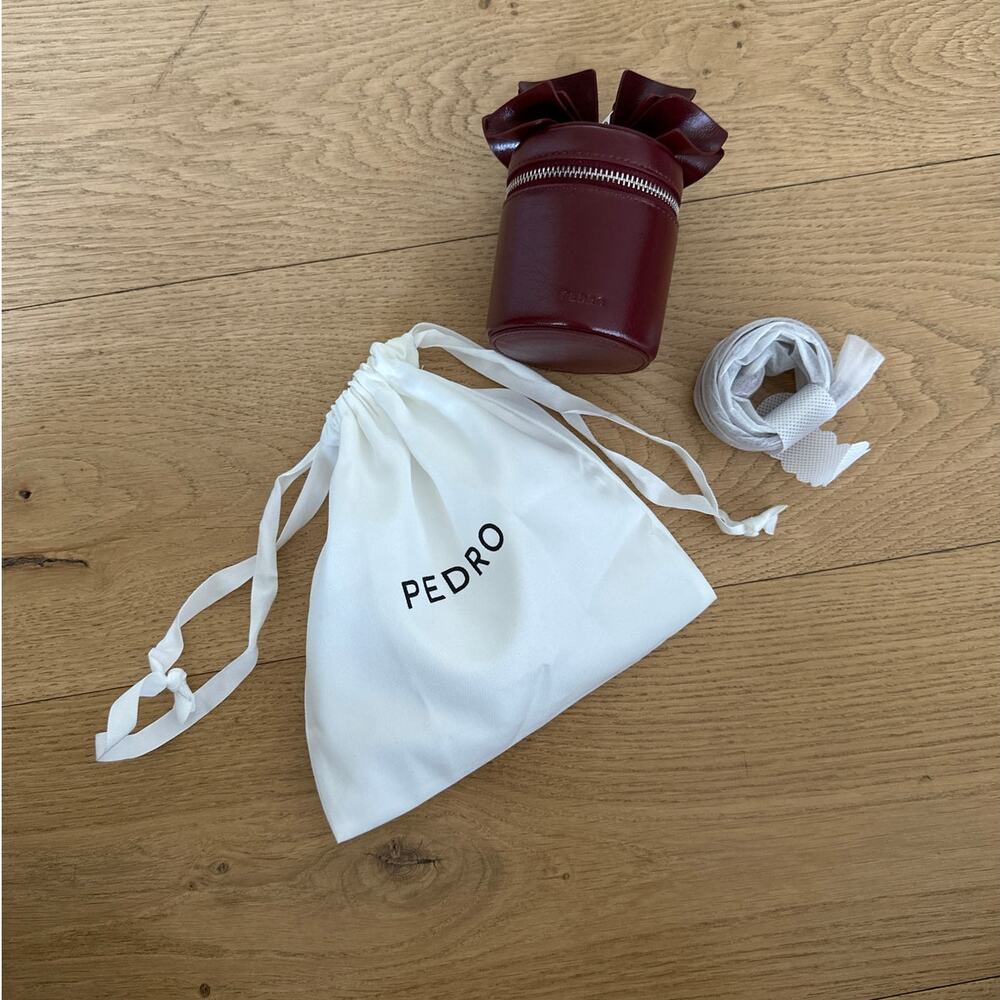 Pedro - Micro Barrel Pouch in Wine Red & Silver
